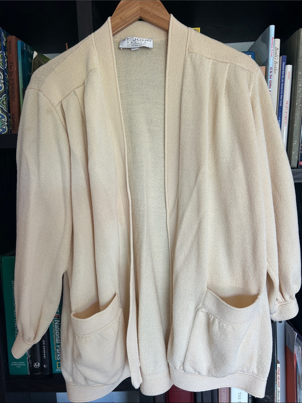 Vintage St. John Basics Made in USA cream knit open front cardigan